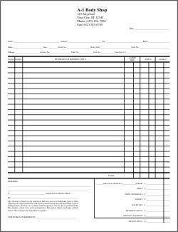 Body Shop Repair Estimate Form