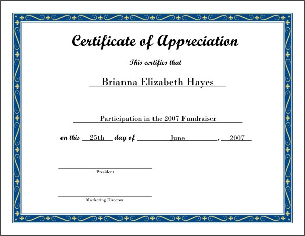 Free Printable Certificate of Appreciation 4